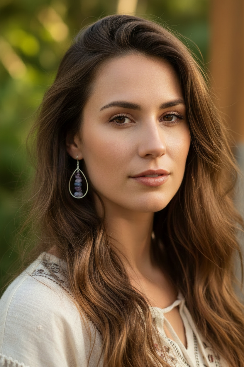 Teardrop Earrings with Natural Stones