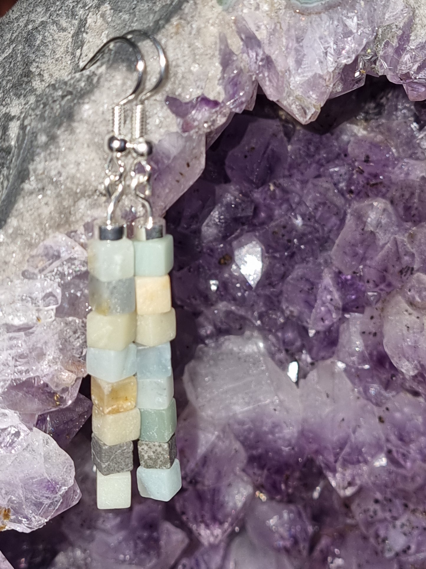 Silver plated earrings with natural stone beads