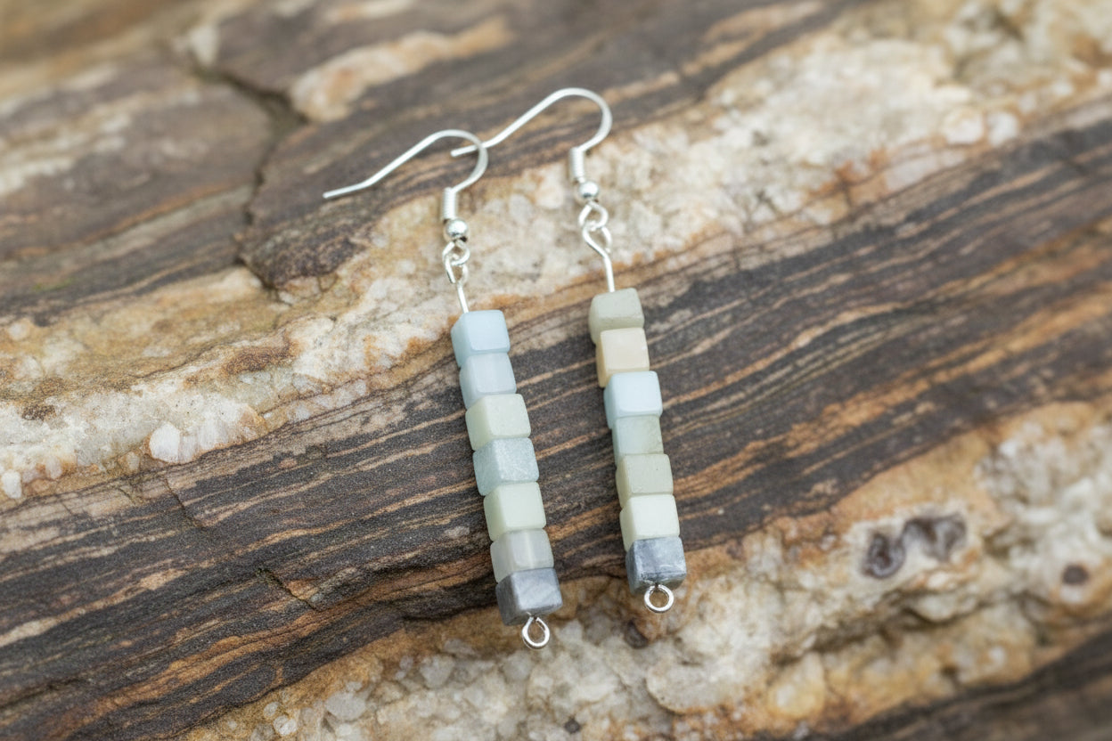 Silver plated earrings with natural stone beads