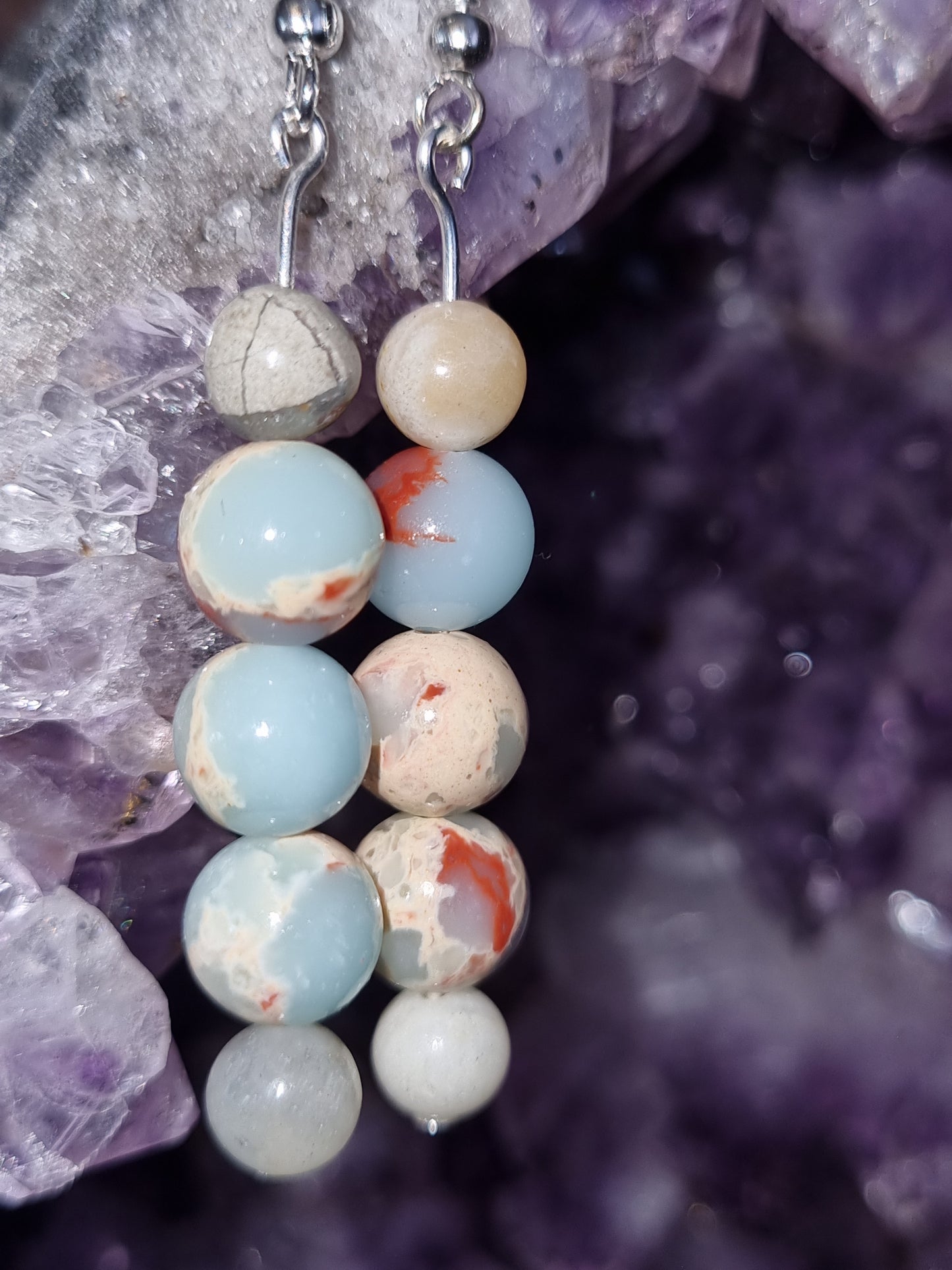 Silver plated earrings with natural stone beads