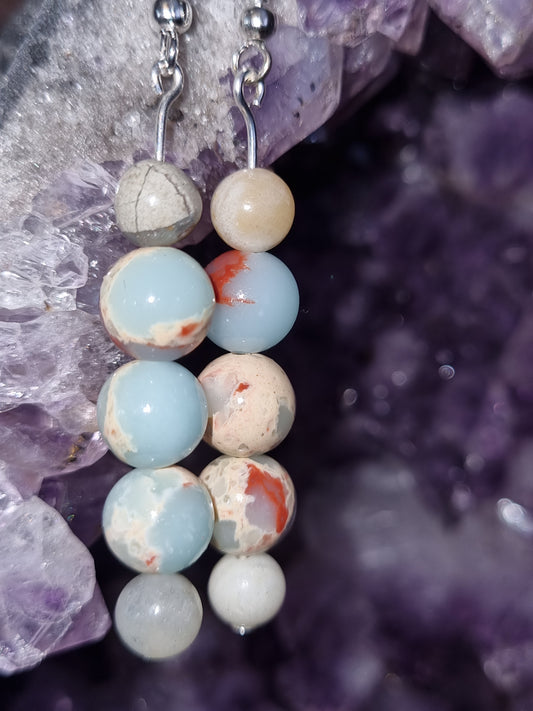 Silver plated earrings with natural stone beads