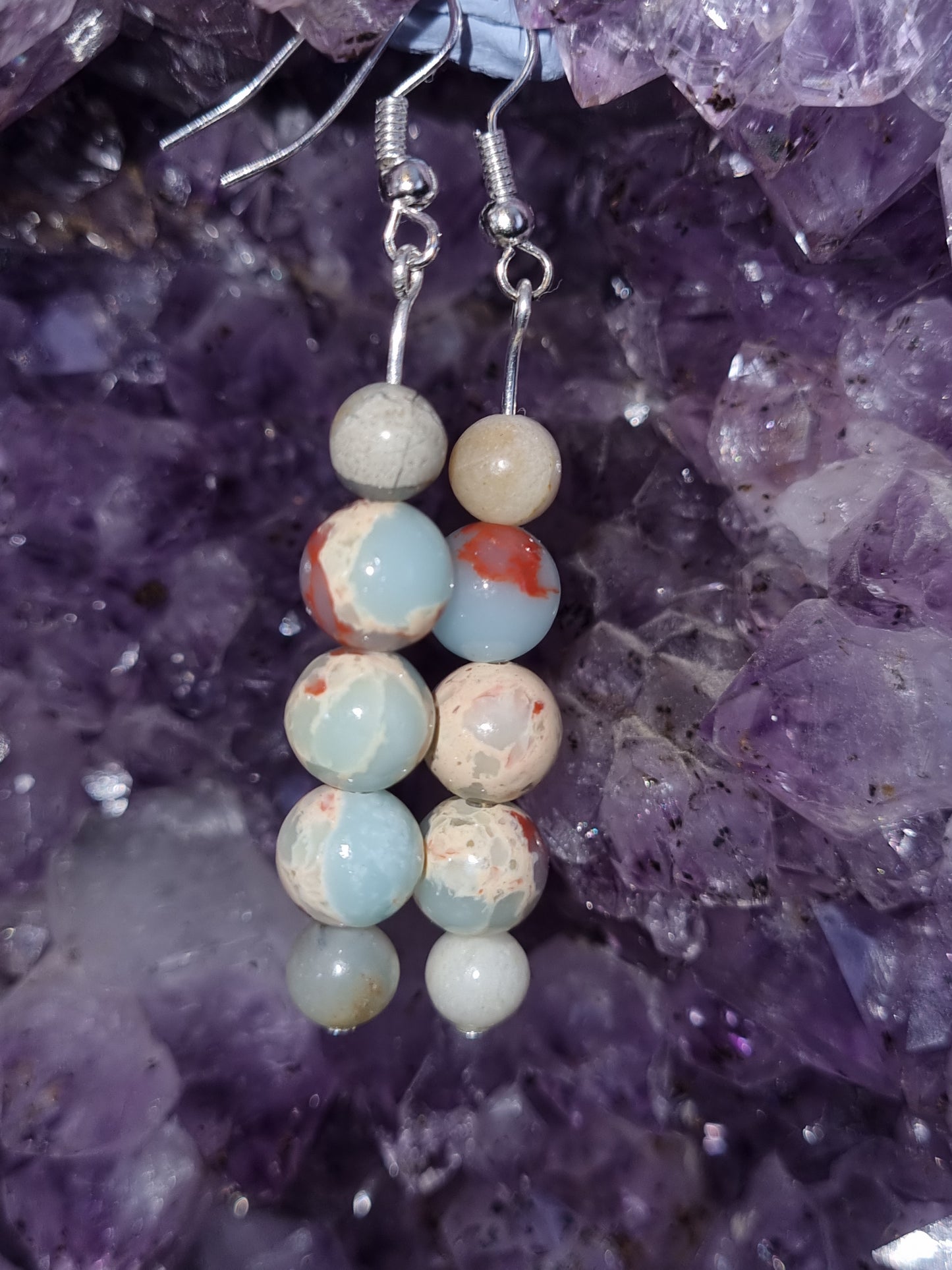 Silver plated earrings with natural stone beads