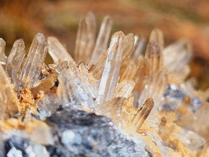 Needle Quartz Cluster on Galena and Sphalerite with Brown Rhodochrosite