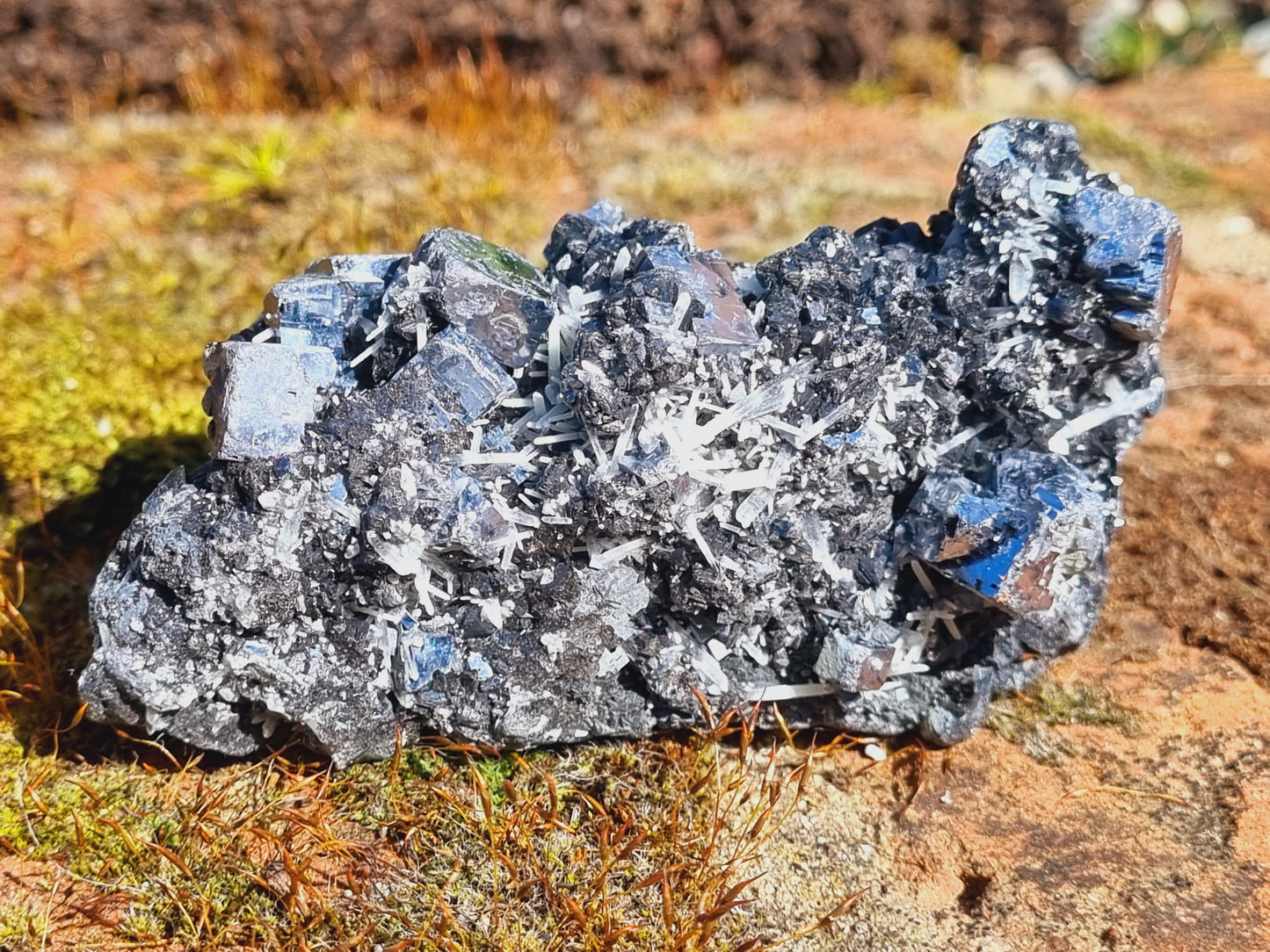 Silver Mirror Galena with Needle Quartz