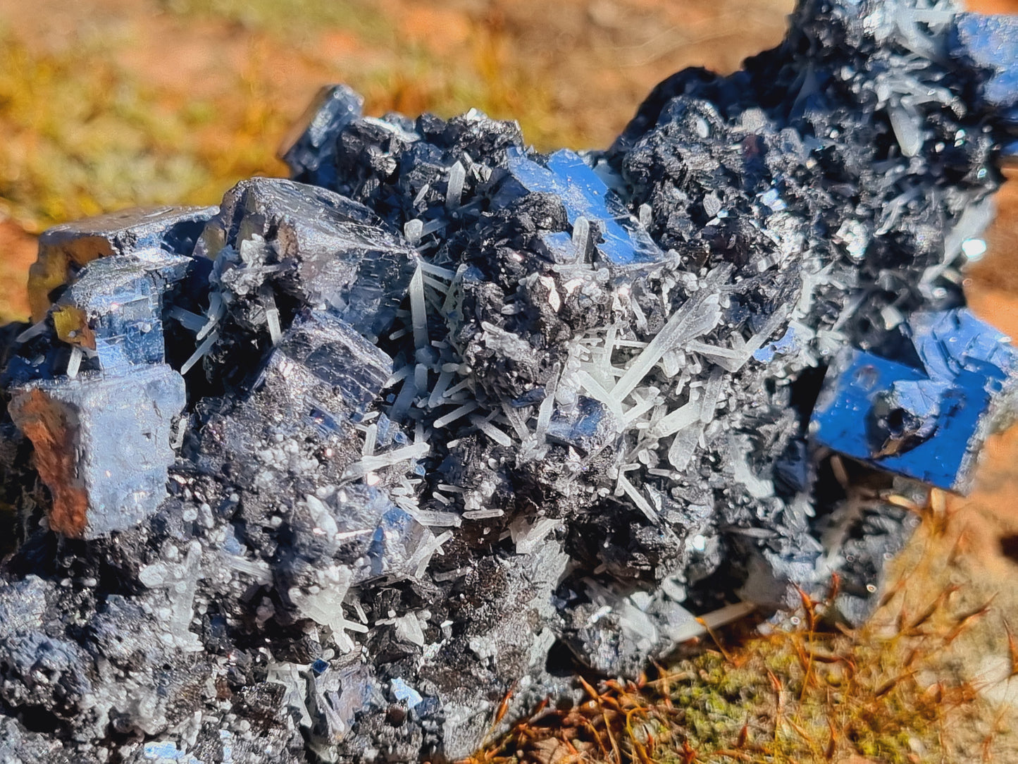 Silver Mirror Galena with Needle Quartz