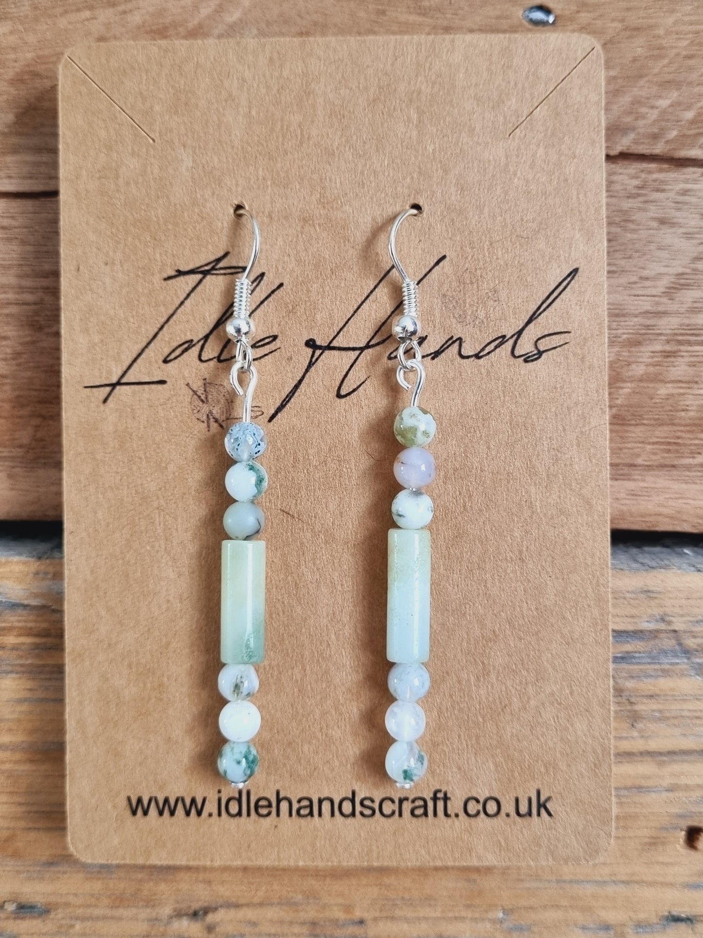 Silver Plated Earrings with Moss Agate and Amazonite