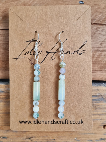 Silver Plated Earrings with Moss Agate and Amazonite