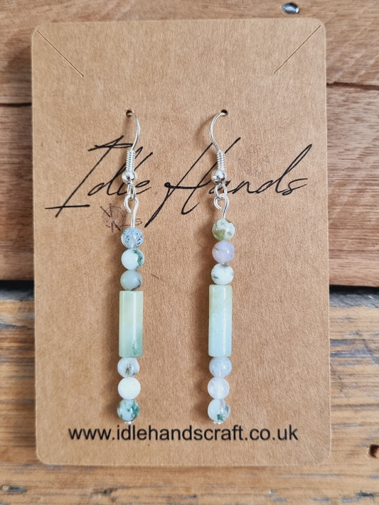 Silver Plated Earrings with Moss Agate and Amazonite