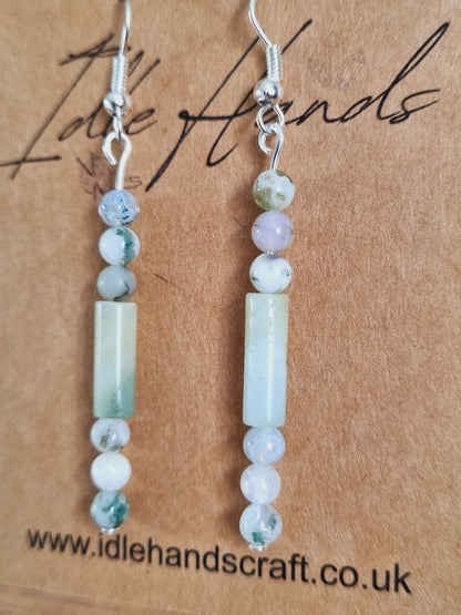 Silver Plated Earrings with Moss Agate and Amazonite