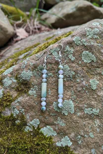Silver Plated Earrings with Moss Agate and Amazonite