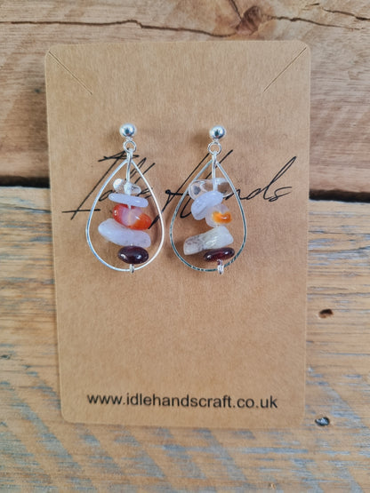 Teardrop Earrings with Natural Stones