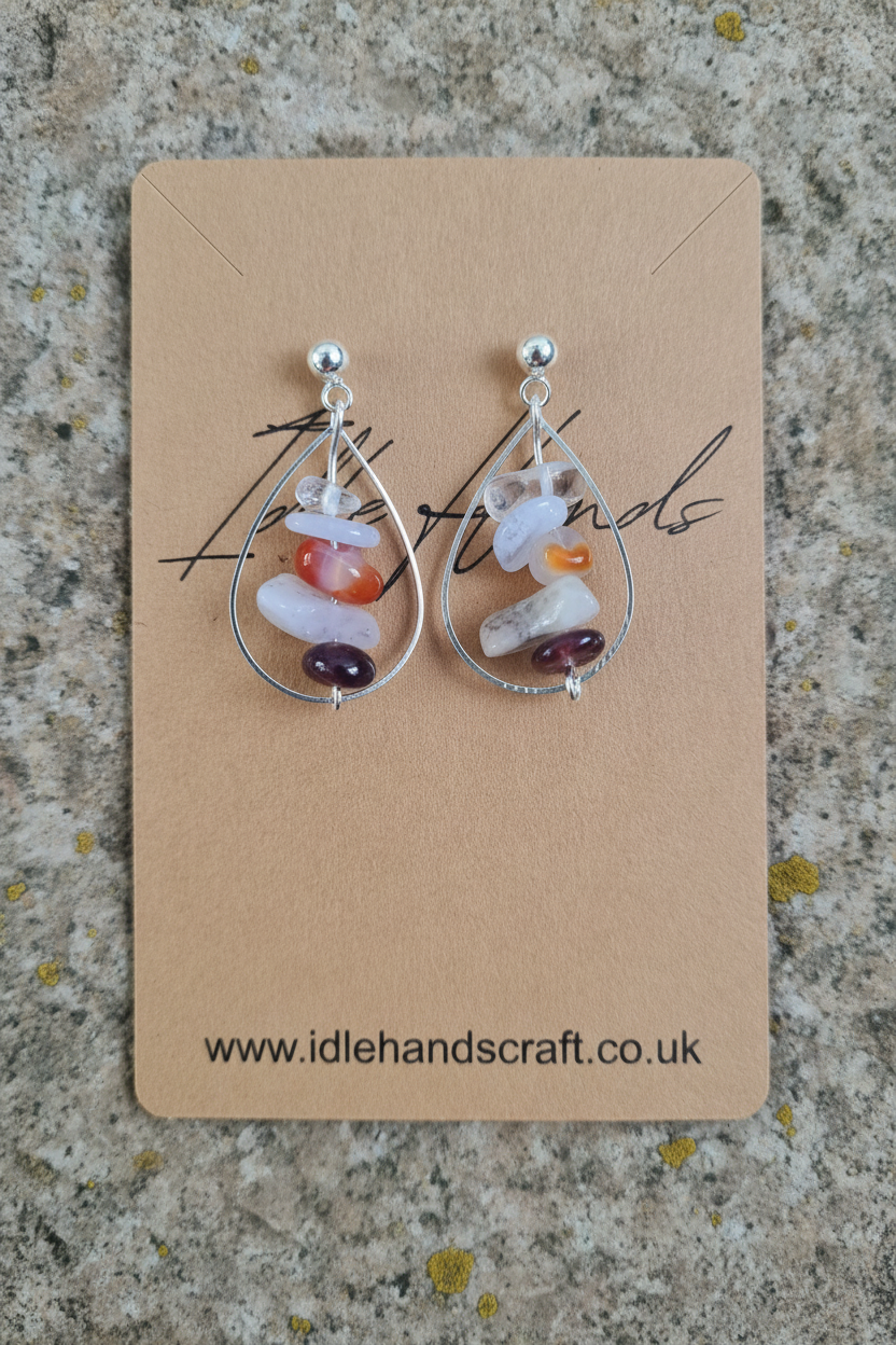 Teardrop Earrings with Natural Stones