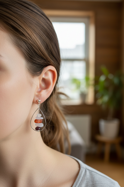 Teardrop Earrings with Natural Stones