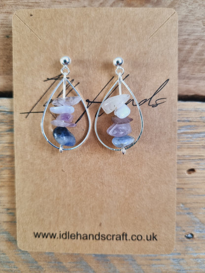 Teardrop Earrings with Natural Stones