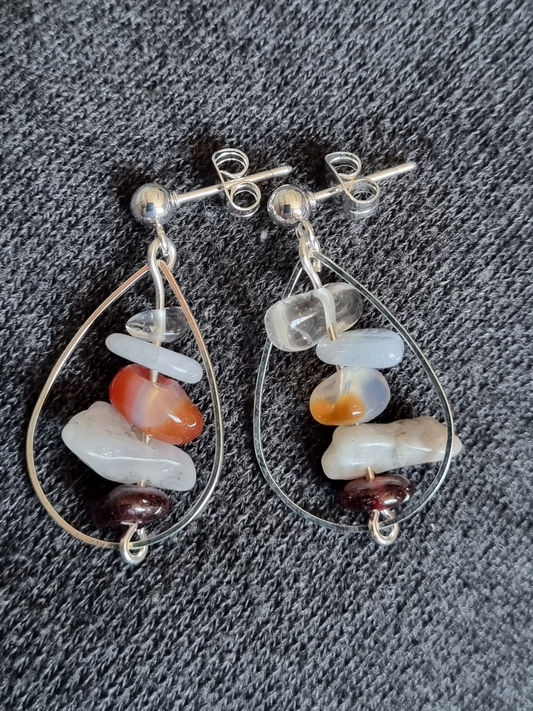 Teardrop Earrings with Natural Stones