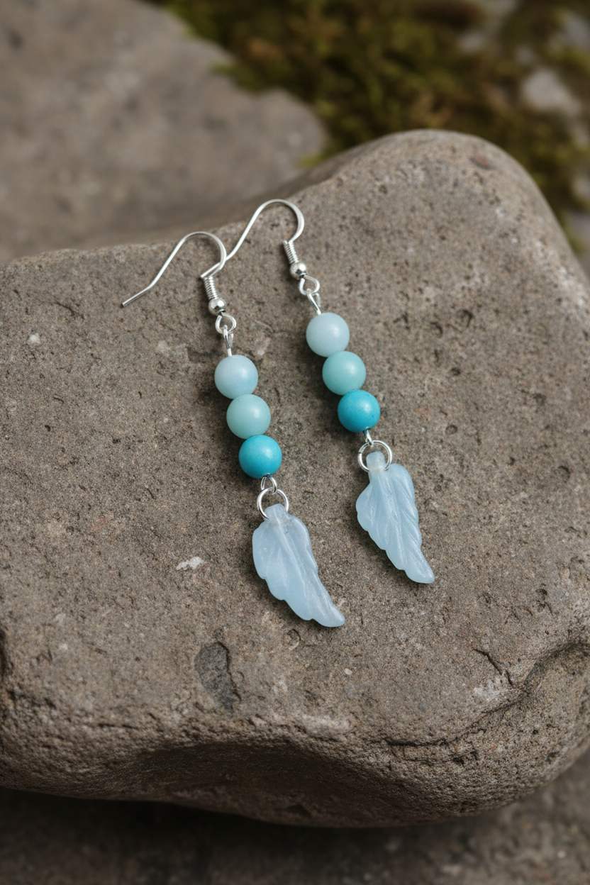 Silver Plated Earrings with Natural Amazonite Stones