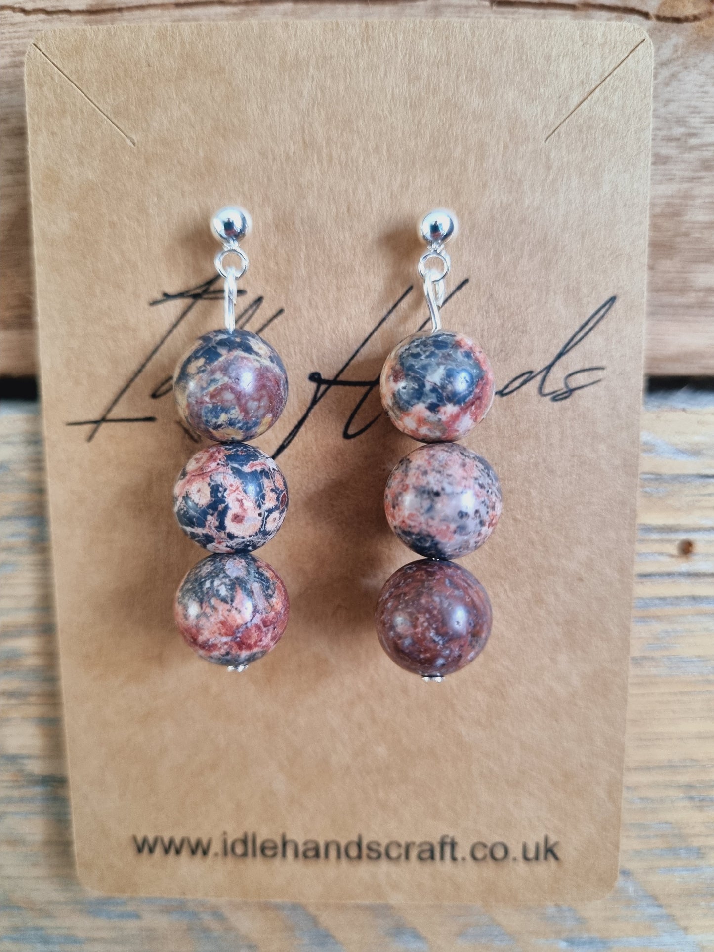 Silver Plated Earrings with Leopard Skin Jasper