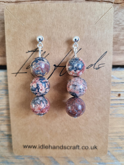 Silver Plated Earrings with Leopard Skin Jasper