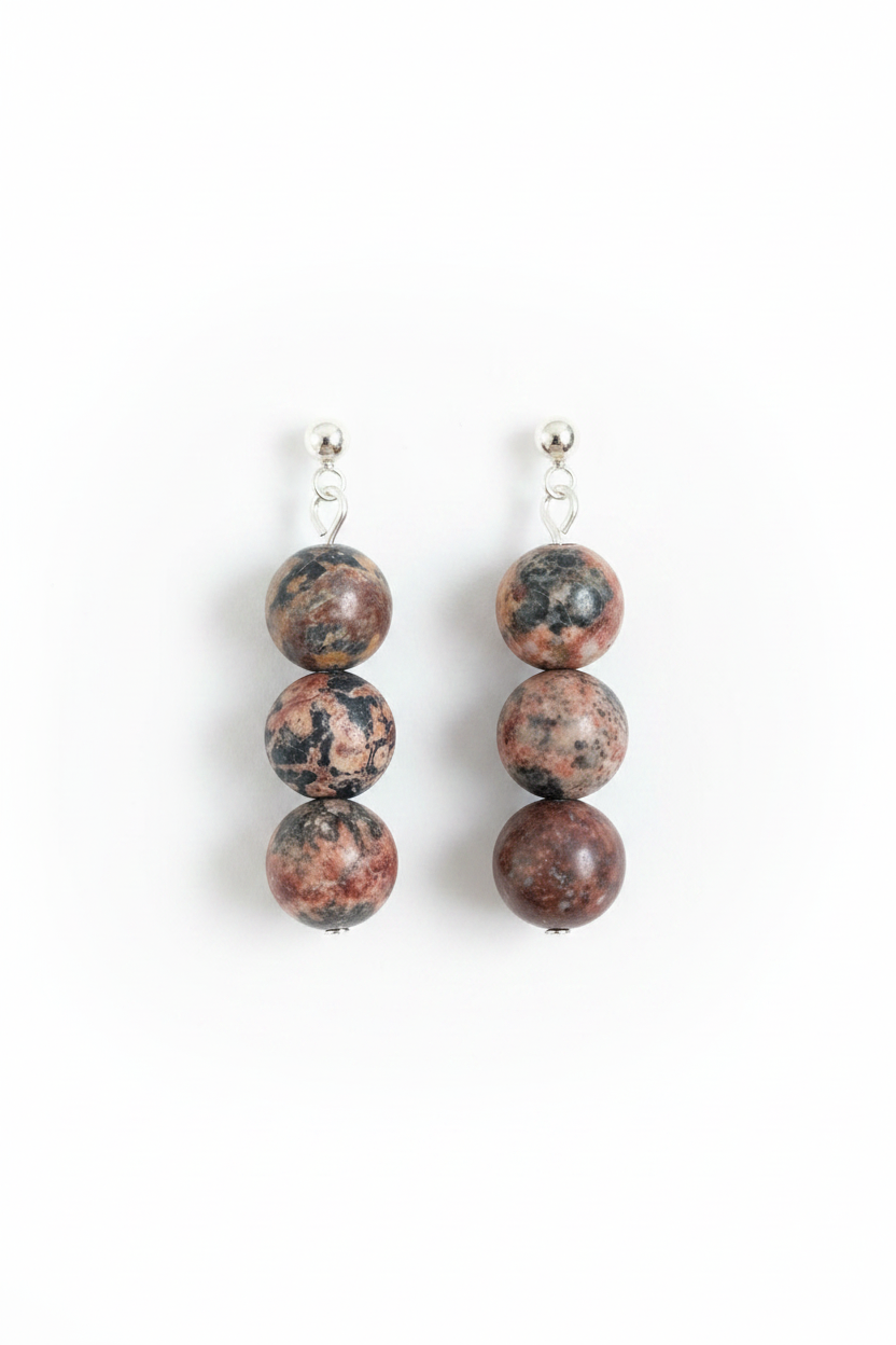 Silver Plated Earrings with Leopard Skin Jasper