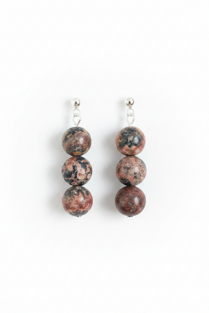 Silver Plated Earrings with Leopard Skin Jasper