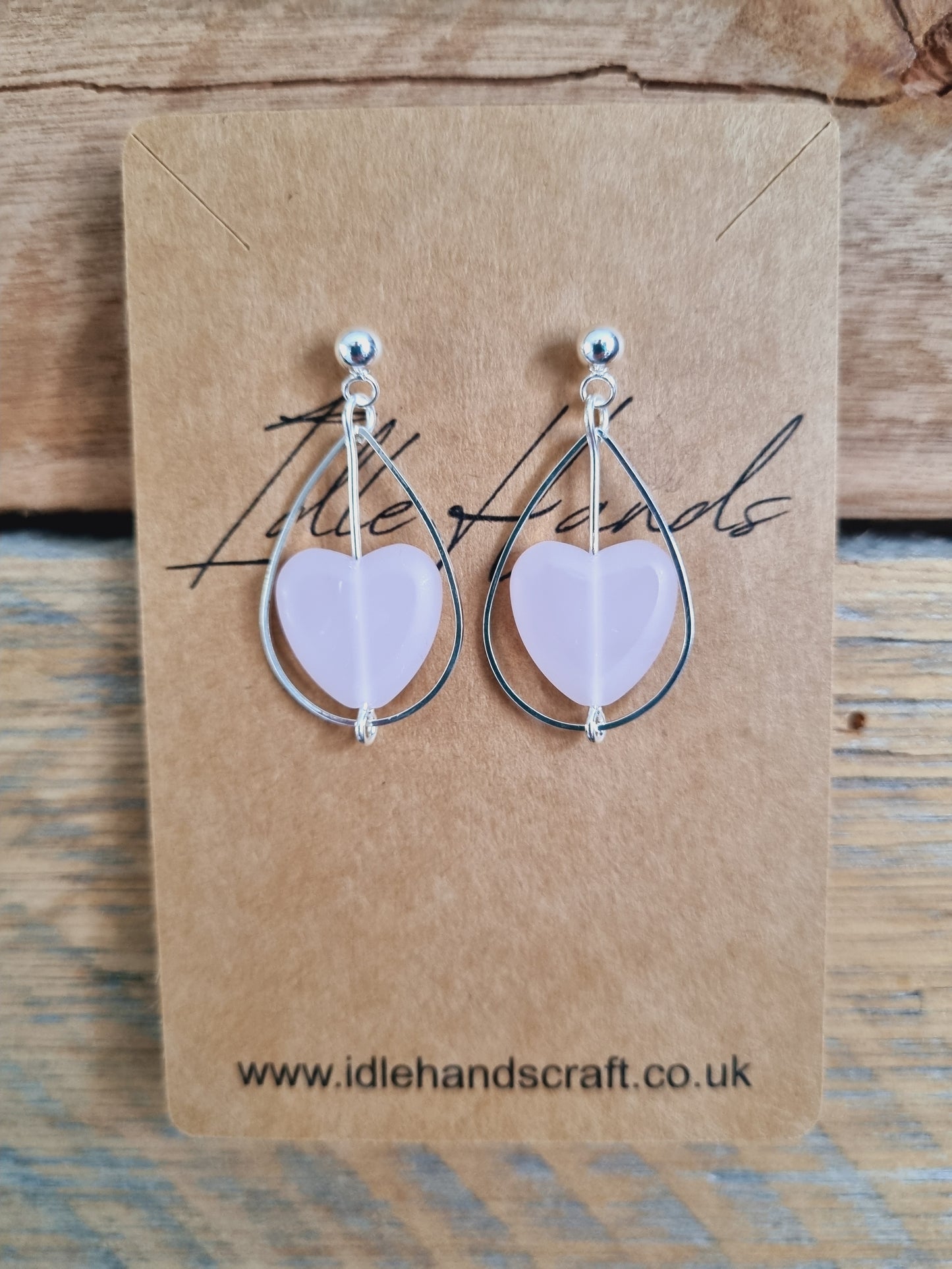 Silver Plated Earrings with Rose Quartz Heart