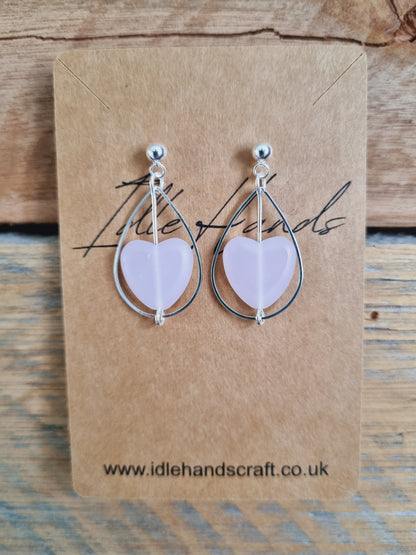 Silver Plated Earrings with Rose Quartz Heart