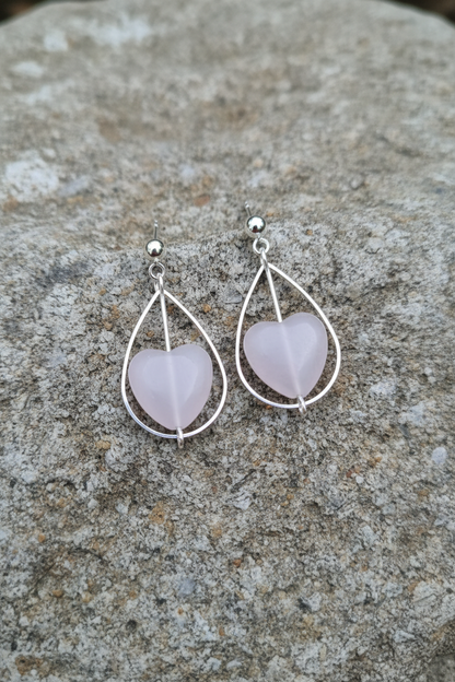 Silver Plated Earrings with Rose Quartz Heart