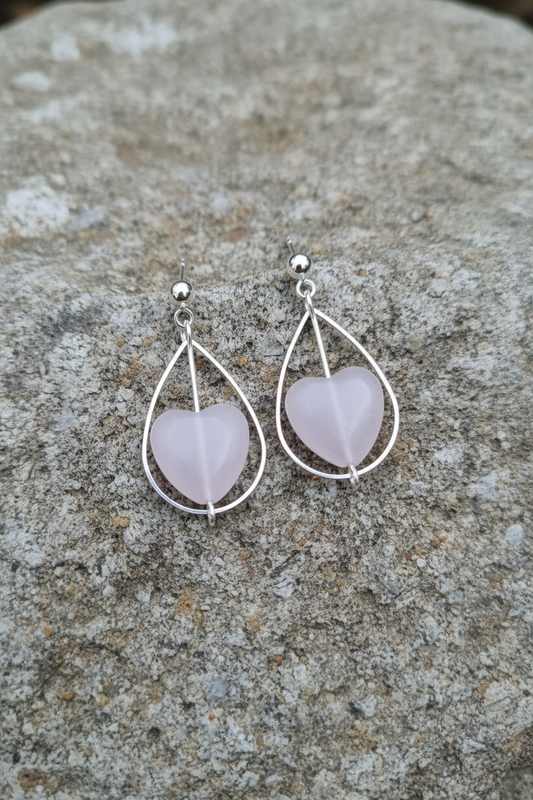 Silver Plated Earrings with Rose Quartz Heart