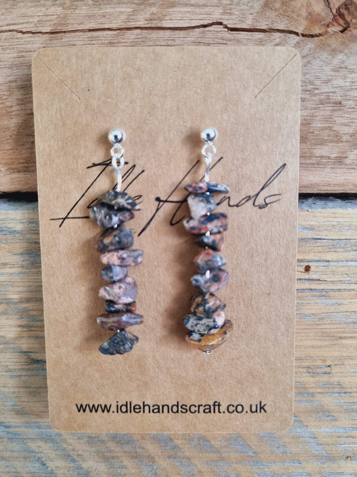 Silver Plated Stud Earrings with Leopard Skin Jasper