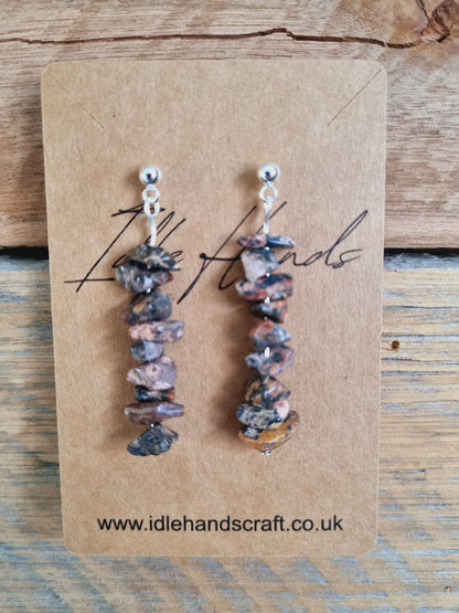 Silver Plated Stud Earrings with Leopard Skin Jasper