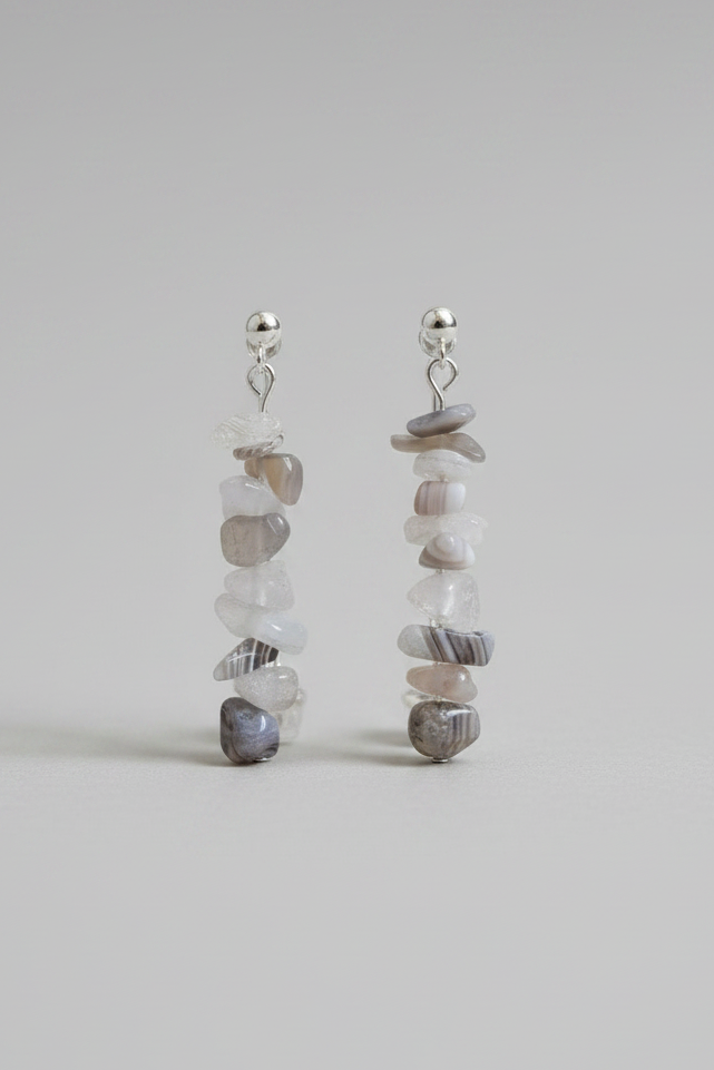 Silver Plated Earrings with Botswana Agate