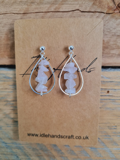 Silver Plated Earrings with Rose Quartz