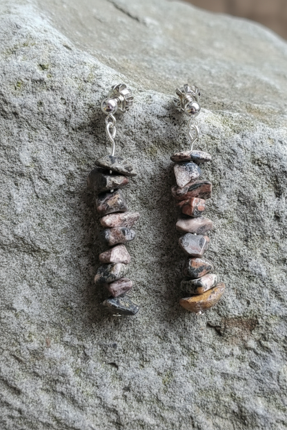 Silver Plated Stud Earrings with Leopard Skin Jasper