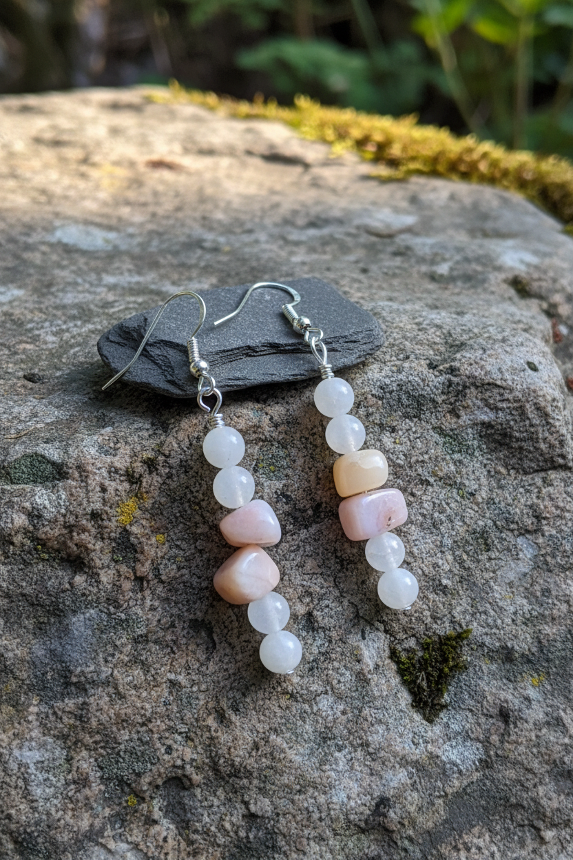 Silver Plated Earrings with Natural Stones
