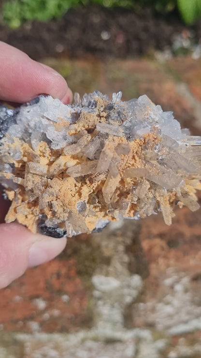 Needle Quartz Cluster on Galena and Sphalerite with Brown Rhodochrosite